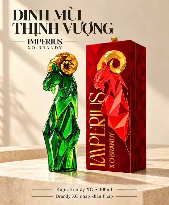 Quà Tết Imperius XO Brandy 400ml linh vật Dê mạ vàng