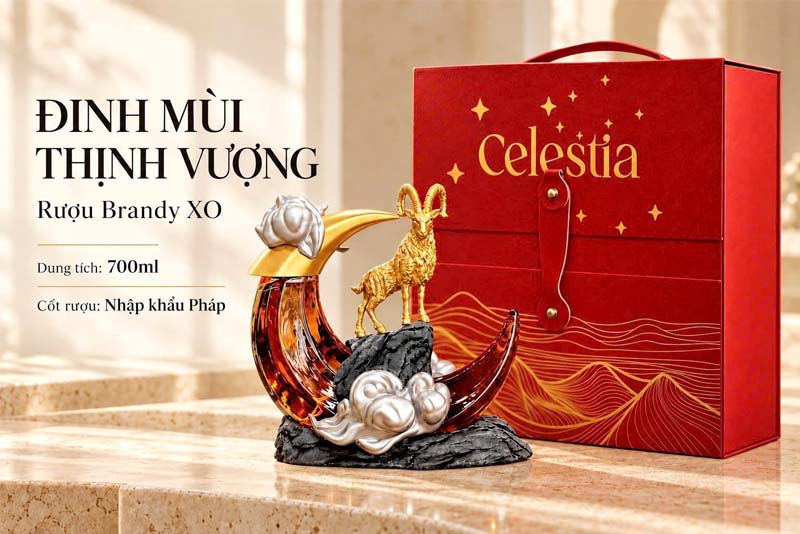 Mẫu quà Tết Đinh Mùi Thịnh Vượng rượu Brandy XO 700ml cốt rượu Pháp Mẫu quà Tết Đinh Mùi Thịnh Vượng rượu Brandy XO 700ml cốt rượu Pháp